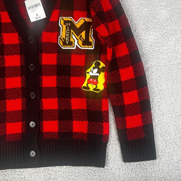Mickey Mouse Cardigan Sweater Womens Small Red Buffalo Plaid Disney Forever 21 - Picture 5 of 11
